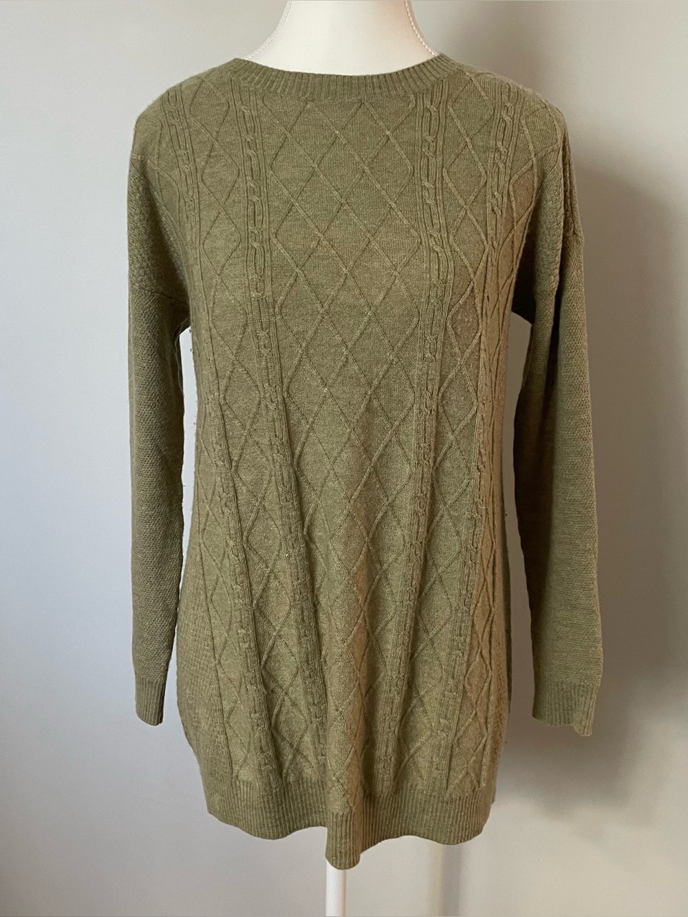 Fat Face Wool and Cashmere Lightweight Cable Knit Sweater Light Green Size 4